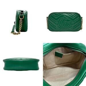 Gucci Leather GG Gold Shoulder Marmont Bag Crossbody Green